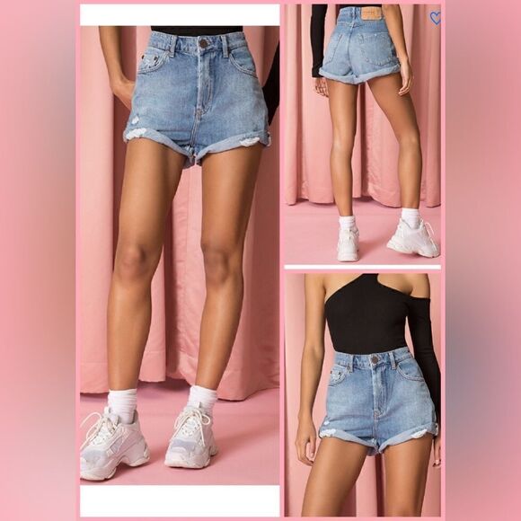 One Teaspoon Bandit Distressed High Waist Denim Short - Picture 1 of 8